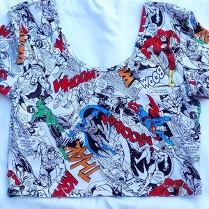 Nineties Knit Comic Book Marvel Super Hero"s Cropped Short SleeveT-Shirt Size S